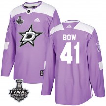 Men's Adidas Dallas Stars Landon Bow Purple Fights Cancer Practice 2020 Stanley Cup Final Bound Jersey - Authentic