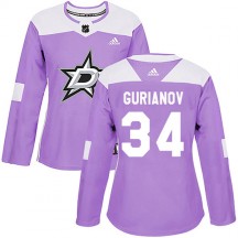 Women's Adidas Dallas Stars Denis Gurianov Purple Fights Cancer Practice Jersey - Authentic