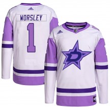 Men's Adidas Dallas Stars Gump Worsley White/Purple Hockey Fights Cancer Primegreen Jersey - Authentic