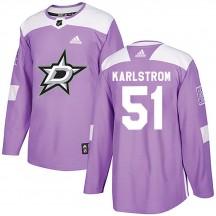 Youth Adidas Dallas Stars Fredrik Karlstrom Purple Fights Cancer Practice Jersey - Authentic