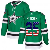 Men's Adidas Dallas Stars Brett Ritchie Green USA Flag Fashion Jersey - Authentic