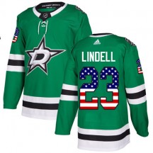 Men's Adidas Dallas Stars Esa Lindell Green USA Flag Fashion Jersey - Authentic