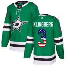 Men's Adidas Dallas Stars John Klingberg Green USA Flag Fashion Jersey - Authentic