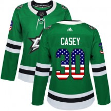 Women's Adidas Dallas Stars Jon Casey Green USA Flag Fashion Jersey - Authentic