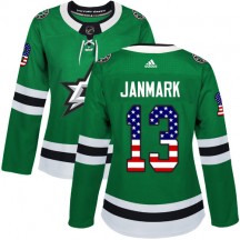 Women's Adidas Dallas Stars Mattias Janmark Green USA Flag Fashion Jersey - Authentic