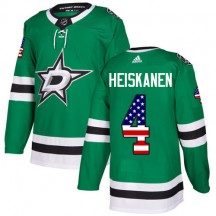 Men's Adidas Dallas Stars Miro Heiskanen Green USA Flag Fashion Jersey - Authentic