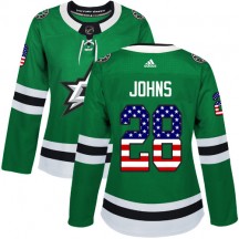 Women's Adidas Dallas Stars Stephen Johns Green USA Flag Fashion Jersey - Authentic
