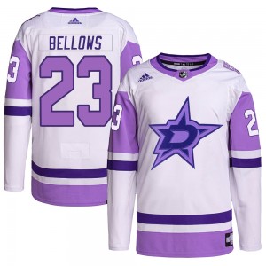 Youth Adidas Dallas Stars Brian Bellows White/Purple Hockey Fights Cancer Primegreen Jersey - Authentic