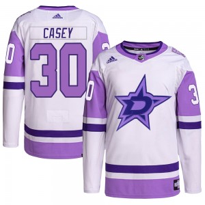 Youth Adidas Dallas Stars Jon Casey White/Purple Hockey Fights Cancer Primegreen Jersey - Authentic