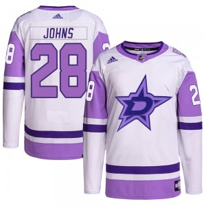 Youth Adidas Dallas Stars Stephen Johns White/Purple Hockey Fights Cancer Primegreen Jersey - Authentic