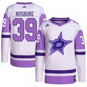 Youth Adidas Dallas Stars Jerad Rosburg White/Purple Hockey Fights Cancer Primegreen Jersey - Authentic