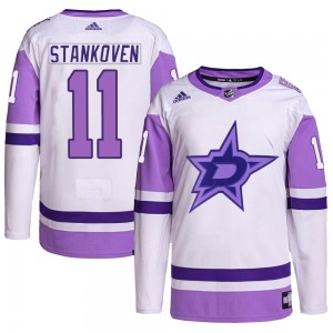 Youth Adidas Dallas Stars Logan Stankoven White/Purple Hockey Fights Cancer Primegreen Jersey - Authentic