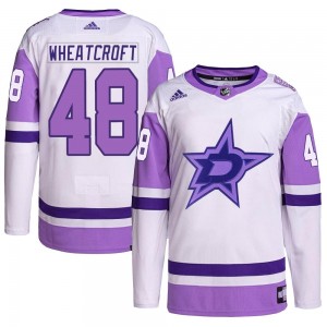 Youth Adidas Dallas Stars Chase Wheatcroft White/Purple Hockey Fights Cancer Primegreen Jersey - Authentic