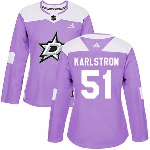 Women's Adidas Dallas Stars Fredrik Karlstrom Purple Fights Cancer Practice Jersey - Authentic