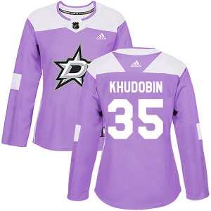 Women's Adidas Dallas Stars Anton Khudobin Purple Fights Cancer Practice Jersey - Authentic