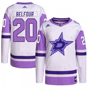 Men's Adidas Dallas Stars Ed Belfour White/Purple Hockey Fights Cancer Primegreen Jersey - Authentic