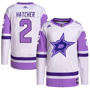 Men's Adidas Dallas Stars Derian Hatcher White/Purple Hockey Fights Cancer Primegreen Jersey - Authentic
