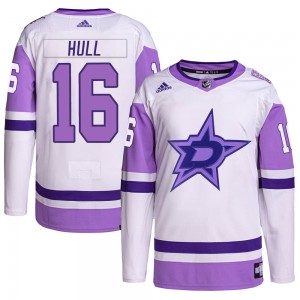 Men's Adidas Dallas Stars Brett Hull White/Purple Hockey Fights Cancer Primegreen Jersey - Authentic