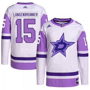 Men's Adidas Dallas Stars Jamie Langenbrunner White/Purple Hockey Fights Cancer Primegreen Jersey - Authentic