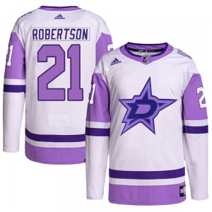 Men's Adidas Dallas Stars Jason Robertson White/Purple Hockey Fights Cancer Primegreen Jersey - Authentic