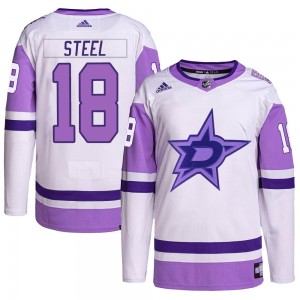 Men's Adidas Dallas Stars Sam Steel White/Purple Hockey Fights Cancer Primegreen Jersey - Authentic
